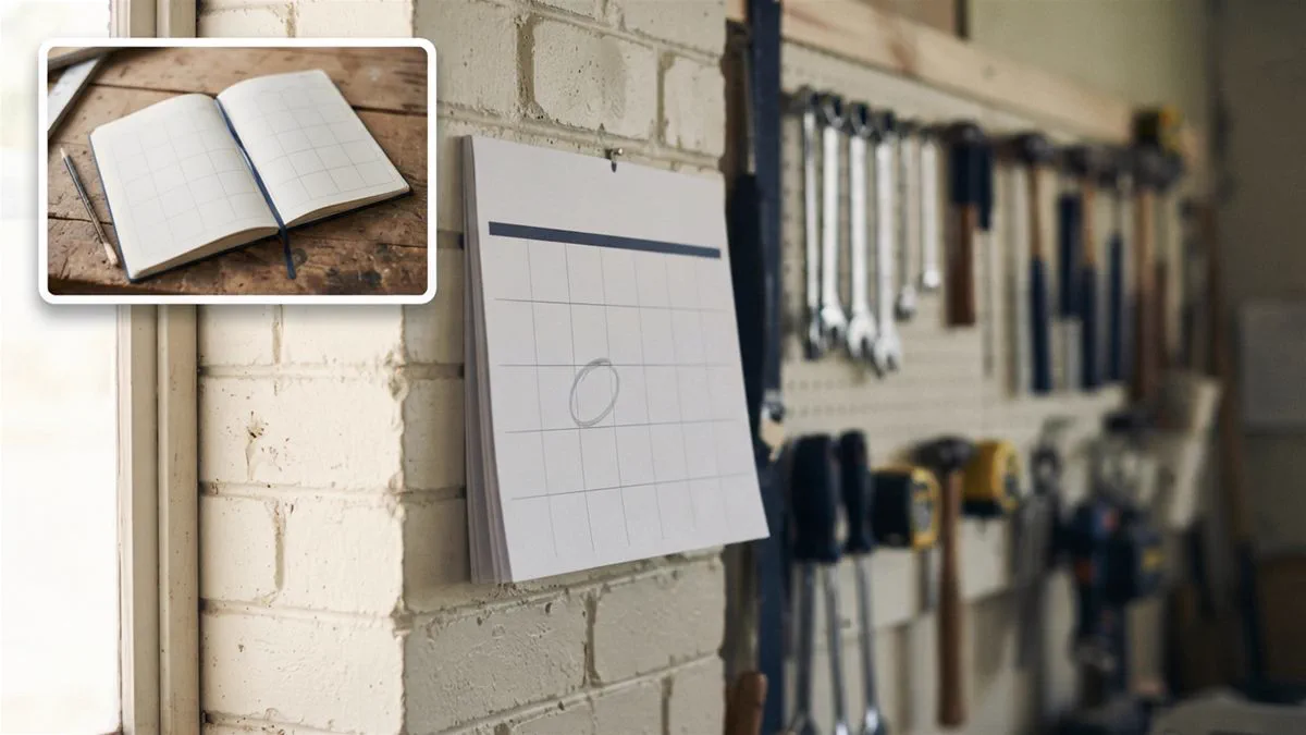 A calendar on a workshop wall with a date circled